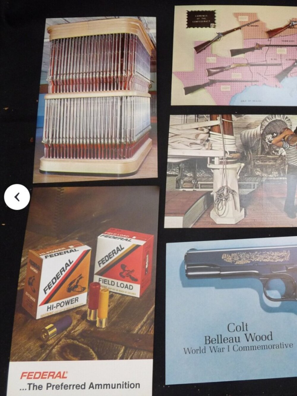 6 vintage gun ammo postcards Federal Springfield ArmoryColt du Pont advertising